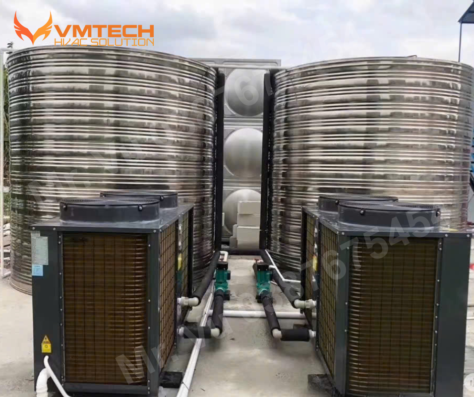 HÌNH 2: HỆ THỐNG BƠM NHIỆT NƯỚC NÓNG CỦA VMTECH CHO KHU SPA